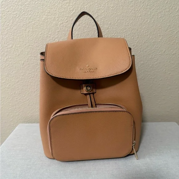 kate spade tan brown pebbled leather backpack handbag Kate Spade Leather Backpack Purse Black Tassel Zipper Pocket  main image 2